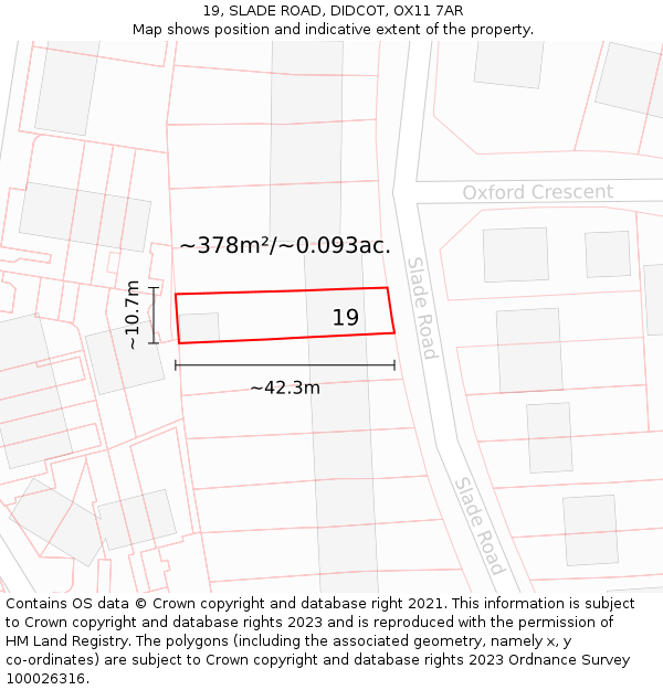 19, SLADE ROAD, DIDCOT, OX11 7AR: Plot and title map