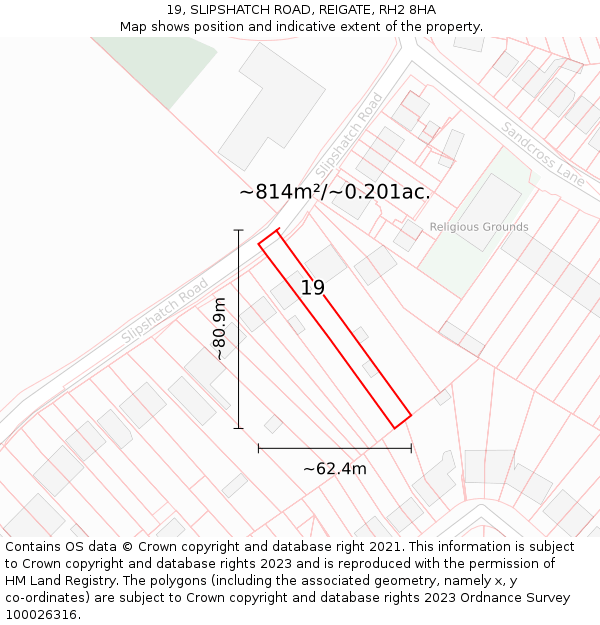 19, SLIPSHATCH ROAD, REIGATE, RH2 8HA: Plot and title map