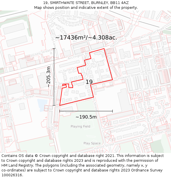 19, SMIRTHWAITE STREET, BURNLEY, BB11 4AZ: Plot and title map