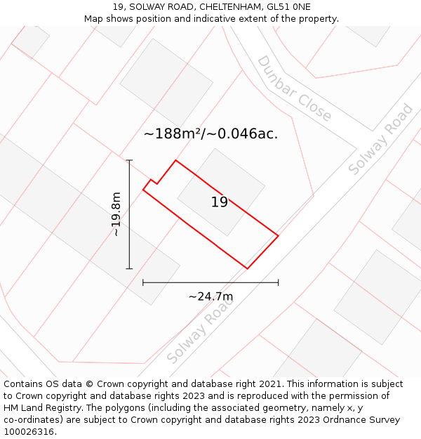 19, SOLWAY ROAD, CHELTENHAM, GL51 0NE: Plot and title map