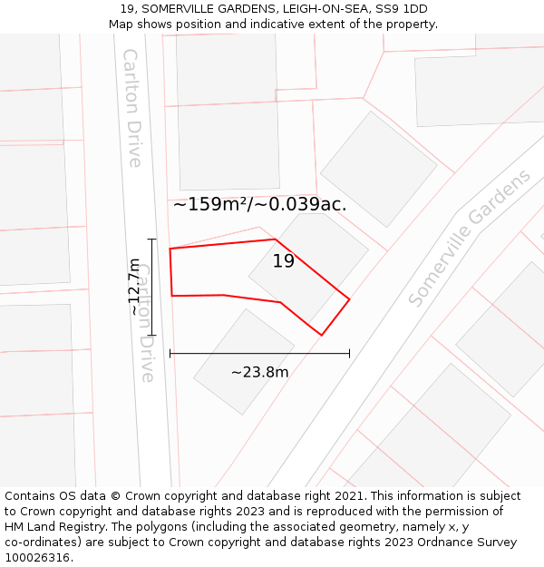 19, SOMERVILLE GARDENS, LEIGH-ON-SEA, SS9 1DD: Plot and title map