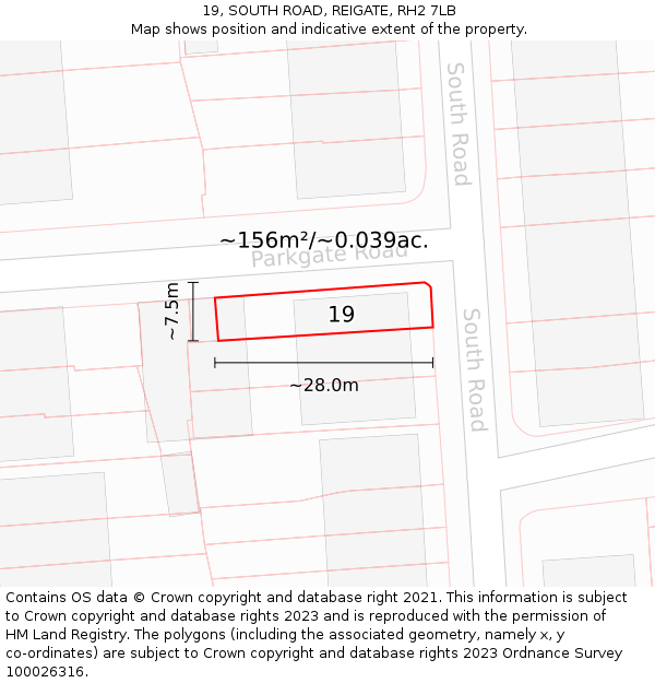19, SOUTH ROAD, REIGATE, RH2 7LB: Plot and title map