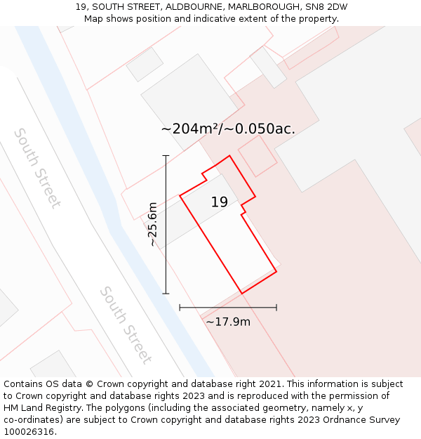 19, SOUTH STREET, ALDBOURNE, MARLBOROUGH, SN8 2DW: Plot and title map