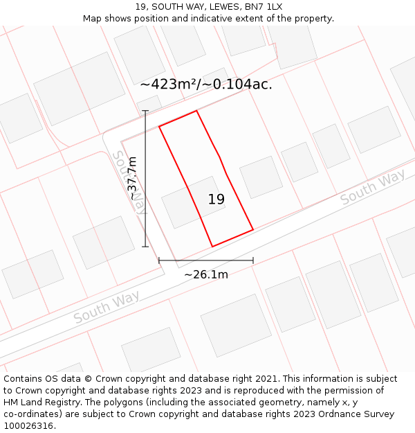 19, SOUTH WAY, LEWES, BN7 1LX: Plot and title map