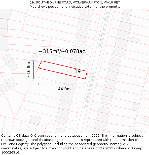 19, SOUTHBOURNE ROAD, WOLVERHAMPTON, WV10 6ET: Plot and title map