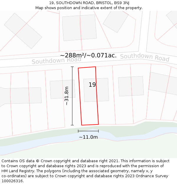 19, SOUTHDOWN ROAD, BRISTOL, BS9 3NJ: Plot and title map