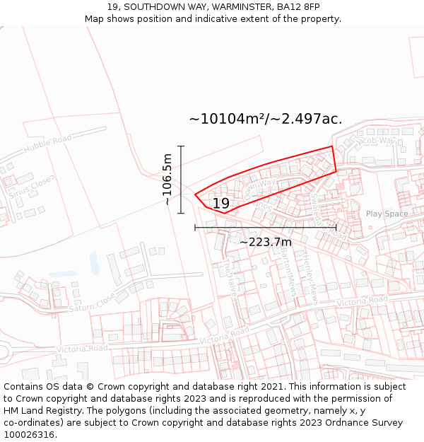 19, SOUTHDOWN WAY, WARMINSTER, BA12 8FP: Plot and title map