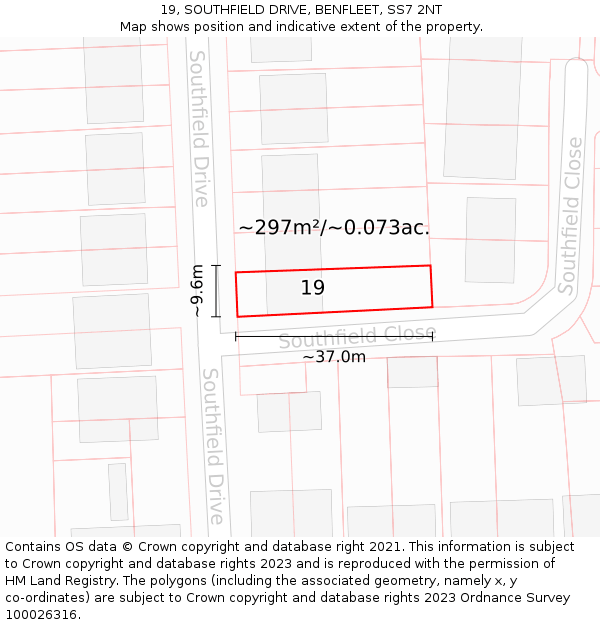 19, SOUTHFIELD DRIVE, BENFLEET, SS7 2NT: Plot and title map