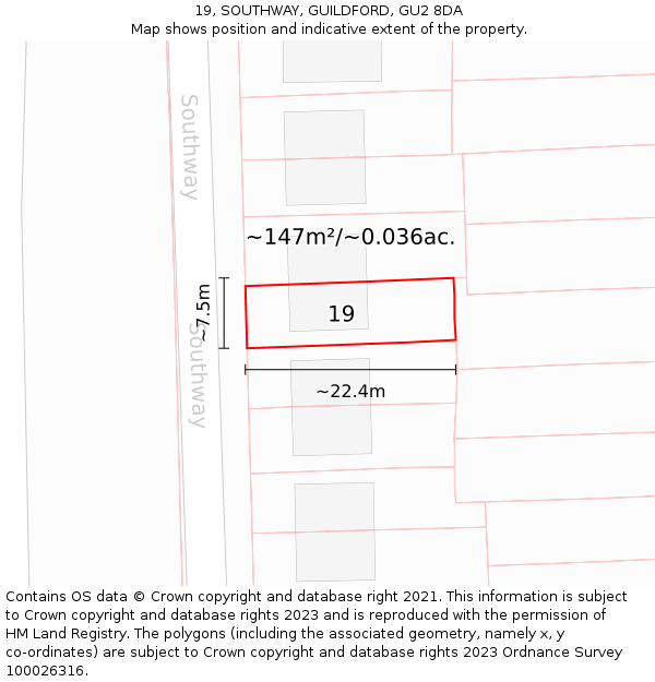 19, SOUTHWAY, GUILDFORD, GU2 8DA: Plot and title map