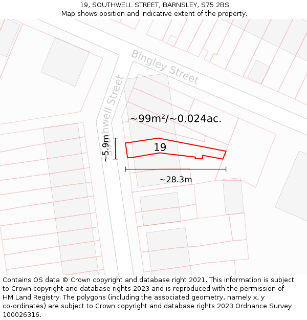19, SOUTHWELL STREET, BARNSLEY, S75 2BS: Plot and title map