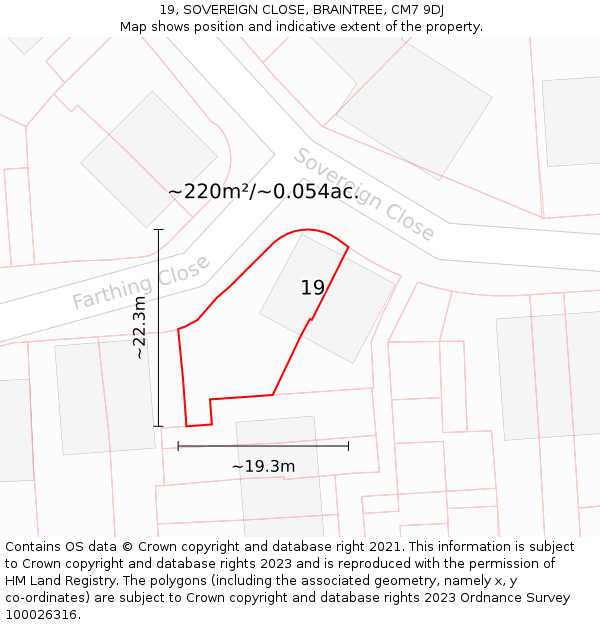 19, SOVEREIGN CLOSE, BRAINTREE, CM7 9DJ: Plot and title map