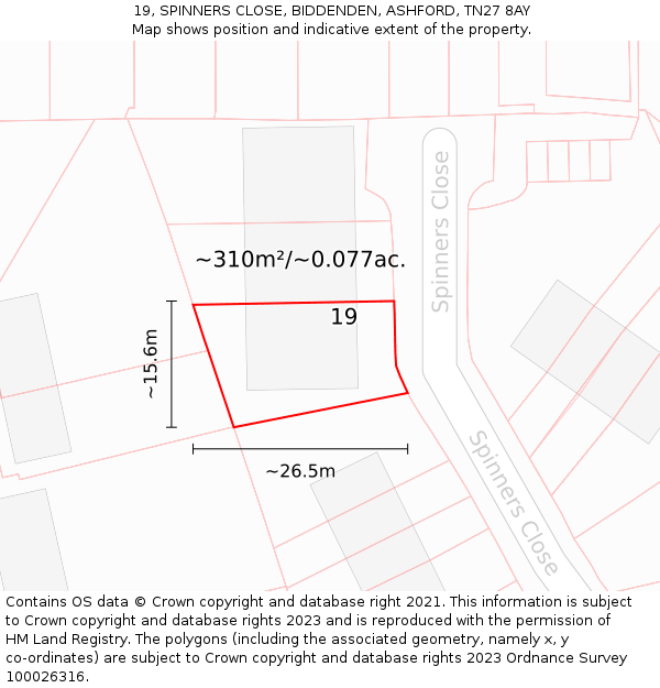 19, SPINNERS CLOSE, BIDDENDEN, ASHFORD, TN27 8AY: Plot and title map