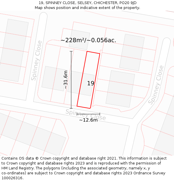19, SPINNEY CLOSE, SELSEY, CHICHESTER, PO20 9JD: Plot and title map