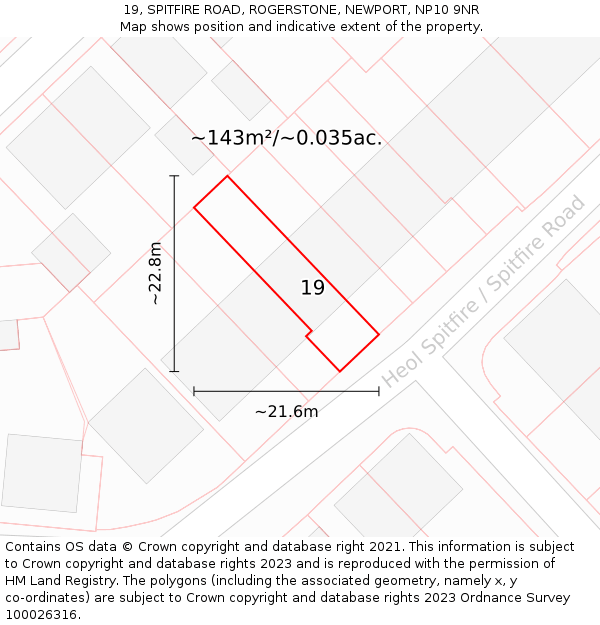 19, SPITFIRE ROAD, ROGERSTONE, NEWPORT, NP10 9NR: Plot and title map