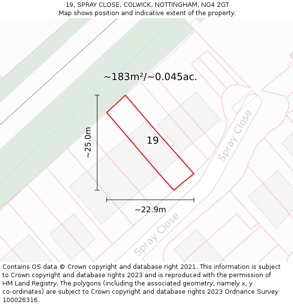 19, SPRAY CLOSE, COLWICK, NOTTINGHAM, NG4 2GT: Plot and title map