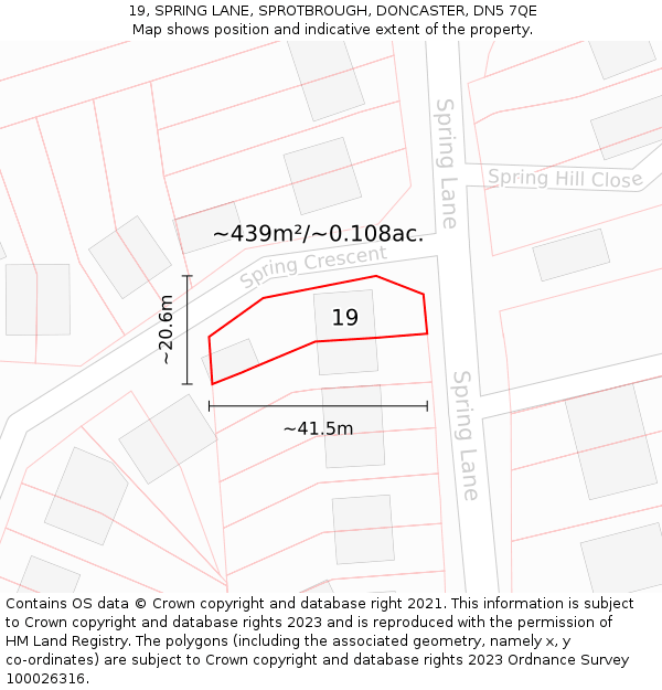 19, SPRING LANE, SPROTBROUGH, DONCASTER, DN5 7QE: Plot and title map