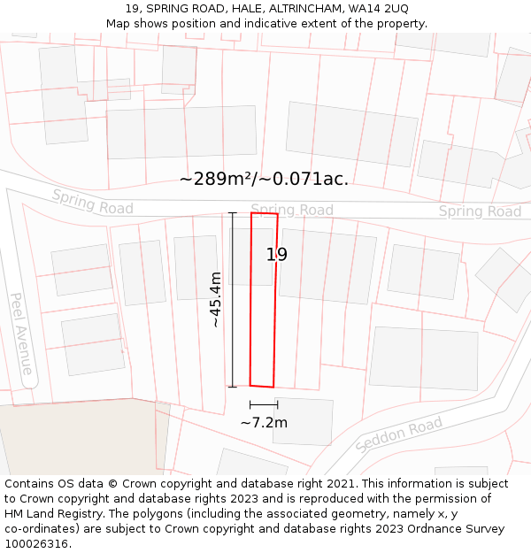19, SPRING ROAD, HALE, ALTRINCHAM, WA14 2UQ: Plot and title map