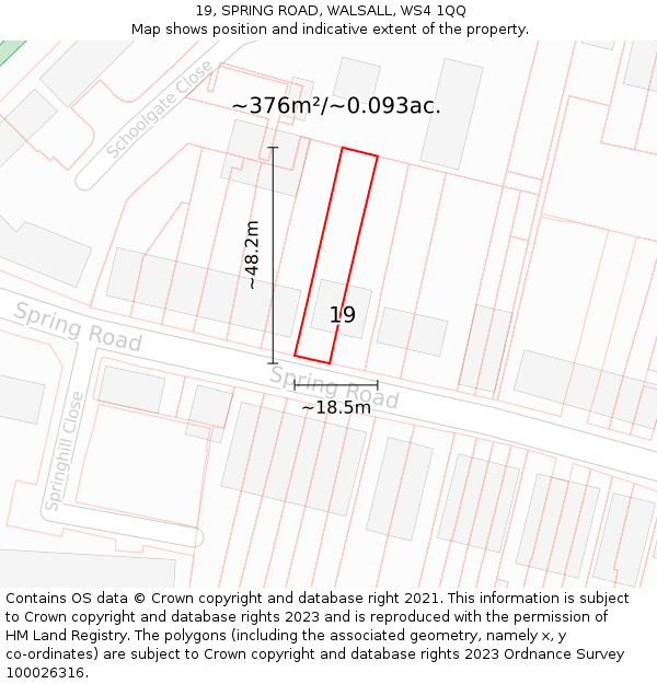 19, SPRING ROAD, WALSALL, WS4 1QQ: Plot and title map