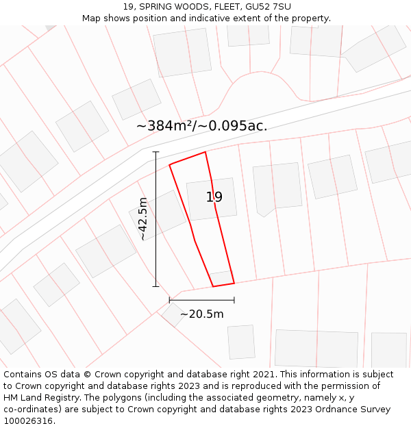 19, SPRING WOODS, FLEET, GU52 7SU: Plot and title map