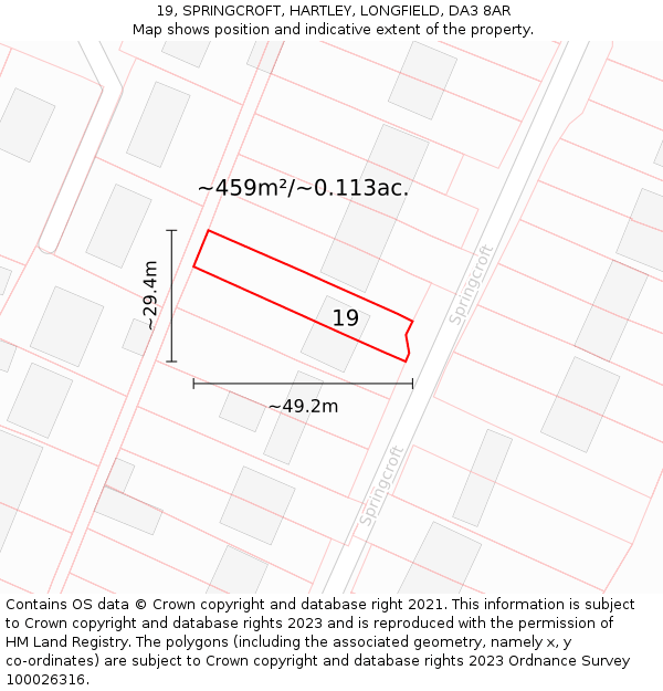 19, SPRINGCROFT, HARTLEY, LONGFIELD, DA3 8AR: Plot and title map