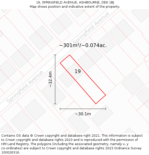 19, SPRINGFIELD AVENUE, ASHBOURNE, DE6 1BJ: Plot and title map