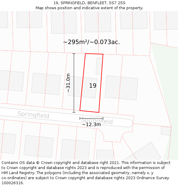 19, SPRINGFIELD, BENFLEET, SS7 2SS: Plot and title map