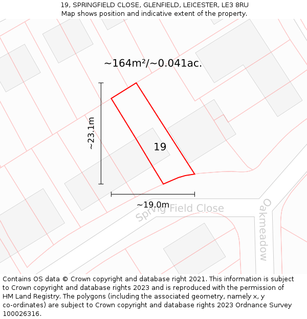 19, SPRINGFIELD CLOSE, GLENFIELD, LEICESTER, LE3 8RU: Plot and title map