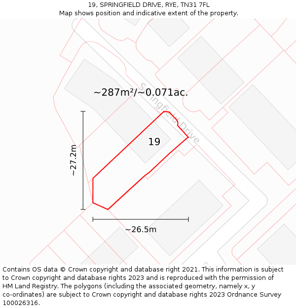 19, SPRINGFIELD DRIVE, RYE, TN31 7FL: Plot and title map