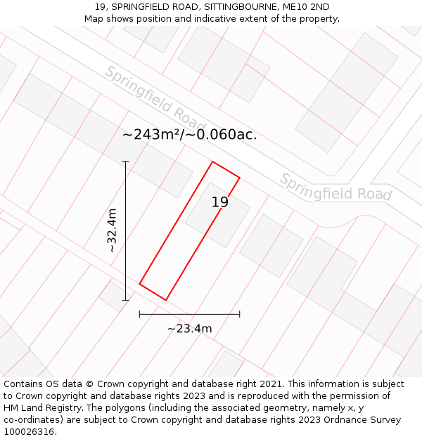 19, SPRINGFIELD ROAD, SITTINGBOURNE, ME10 2ND: Plot and title map