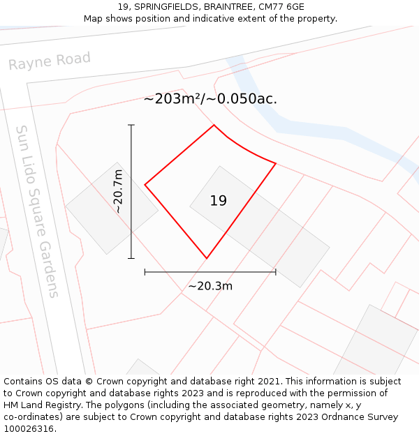 19, SPRINGFIELDS, BRAINTREE, CM77 6GE: Plot and title map