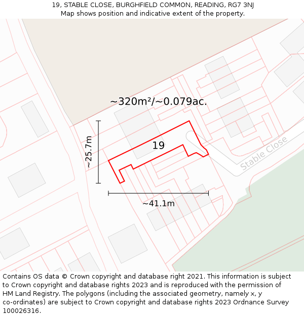 19, STABLE CLOSE, BURGHFIELD COMMON, READING, RG7 3NJ: Plot and title map