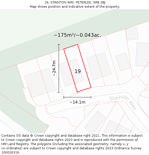 19, STAINTON WAY, PETERLEE, SR8 2BJ: Plot and title map