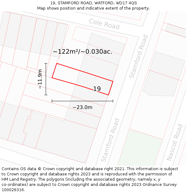 19, STAMFORD ROAD, WATFORD, WD17 4QS: Plot and title map