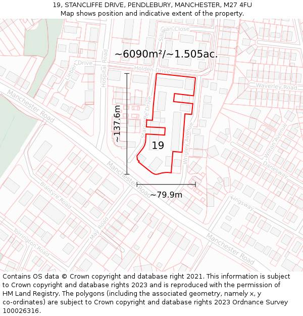 19, STANCLIFFE DRIVE, PENDLEBURY, MANCHESTER, M27 4FU: Plot and title map