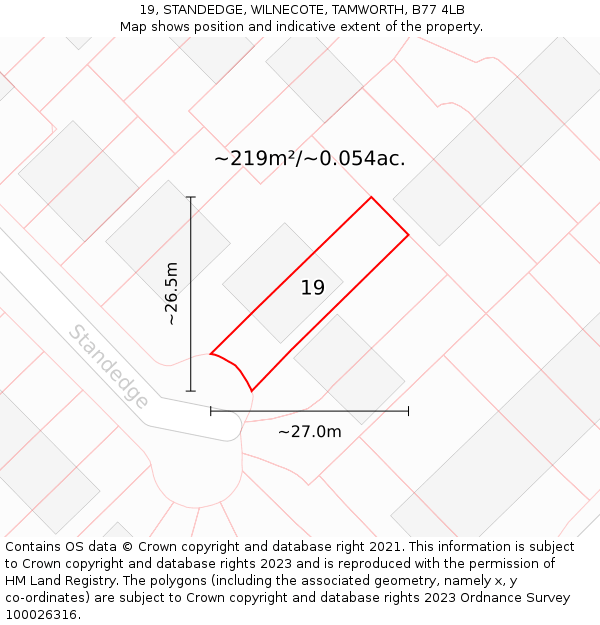 19, STANDEDGE, WILNECOTE, TAMWORTH, B77 4LB: Plot and title map