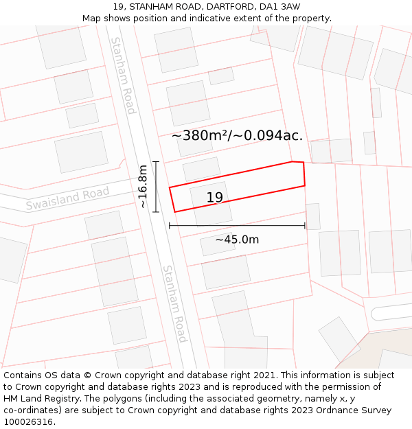 19, STANHAM ROAD, DARTFORD, DA1 3AW: Plot and title map