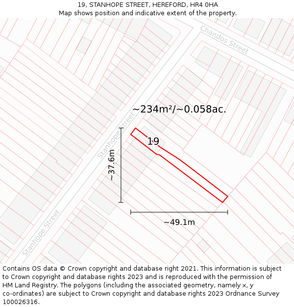 19, STANHOPE STREET, HEREFORD, HR4 0HA: Plot and title map