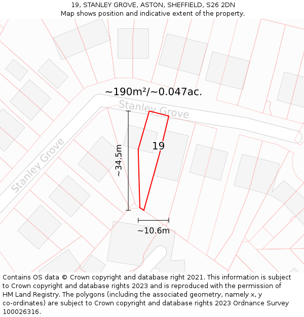 19, STANLEY GROVE, ASTON, SHEFFIELD, S26 2DN: Plot and title map