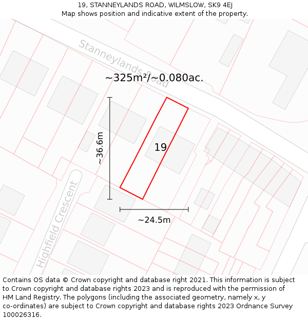 19, STANNEYLANDS ROAD, WILMSLOW, SK9 4EJ: Plot and title map