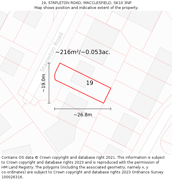 19, STAPLETON ROAD, MACCLESFIELD, SK10 3NP: Plot and title map