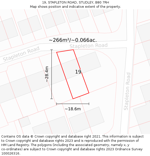 19, STAPLETON ROAD, STUDLEY, B80 7RH: Plot and title map
