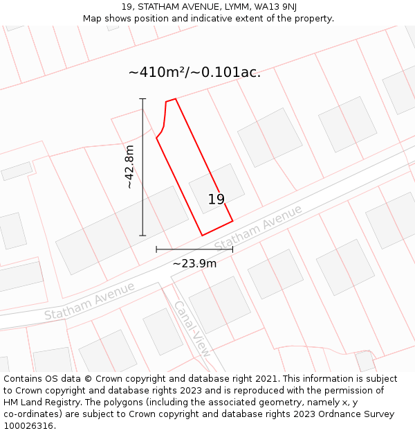 19, STATHAM AVENUE, LYMM, WA13 9NJ: Plot and title map