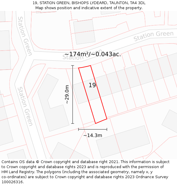19, STATION GREEN, BISHOPS LYDEARD, TAUNTON, TA4 3DL: Plot and title map