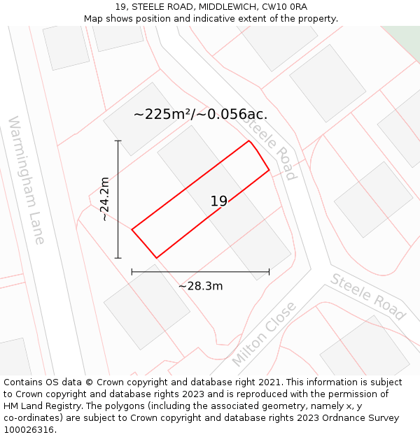 19, STEELE ROAD, MIDDLEWICH, CW10 0RA: Plot and title map