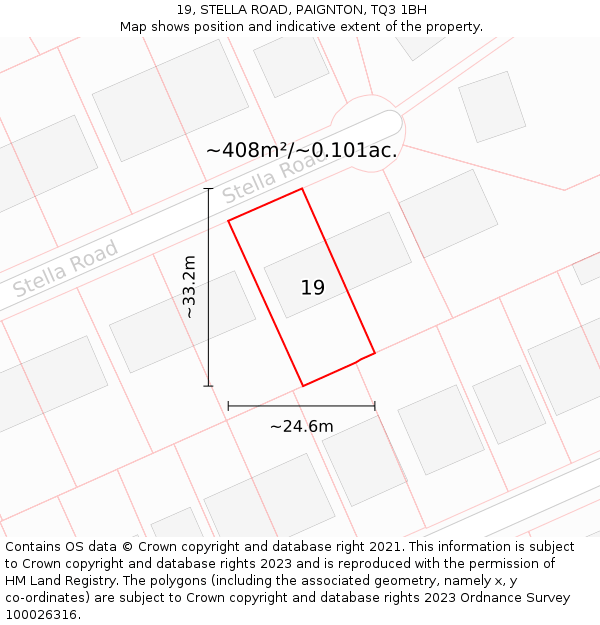 19, STELLA ROAD, PAIGNTON, TQ3 1BH: Plot and title map