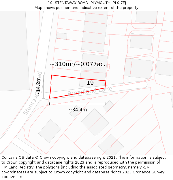 19, STENTAWAY ROAD, PLYMOUTH, PL9 7EJ: Plot and title map