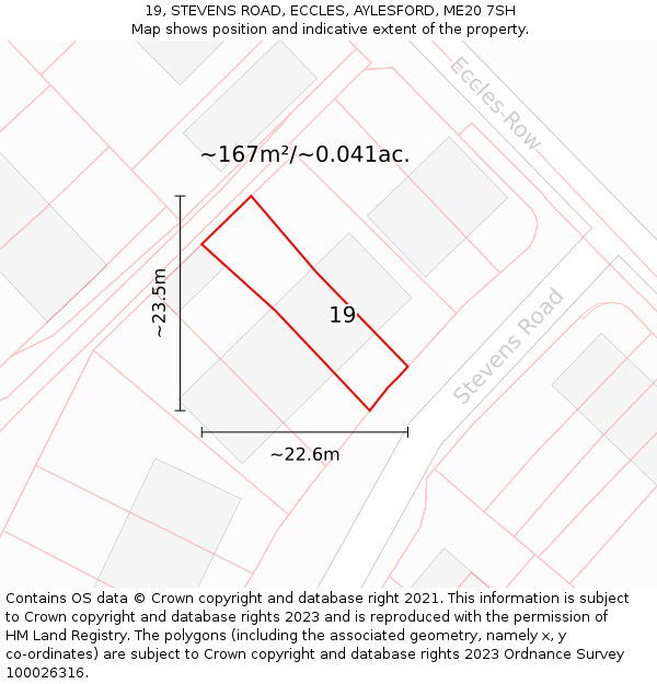 19, STEVENS ROAD, ECCLES, AYLESFORD, ME20 7SH: Plot and title map