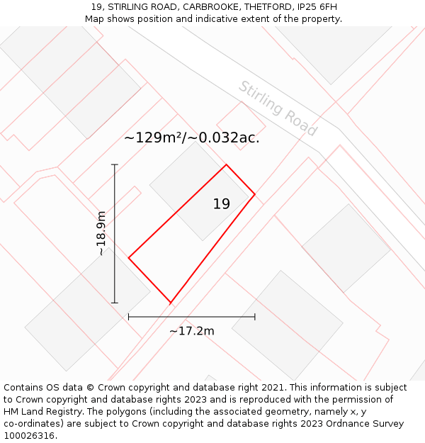 19, STIRLING ROAD, CARBROOKE, THETFORD, IP25 6FH: Plot and title map