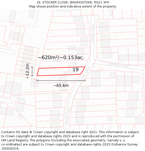 19, STOCKER CLOSE, BASINGSTOKE, RG21 3HY: Plot and title map