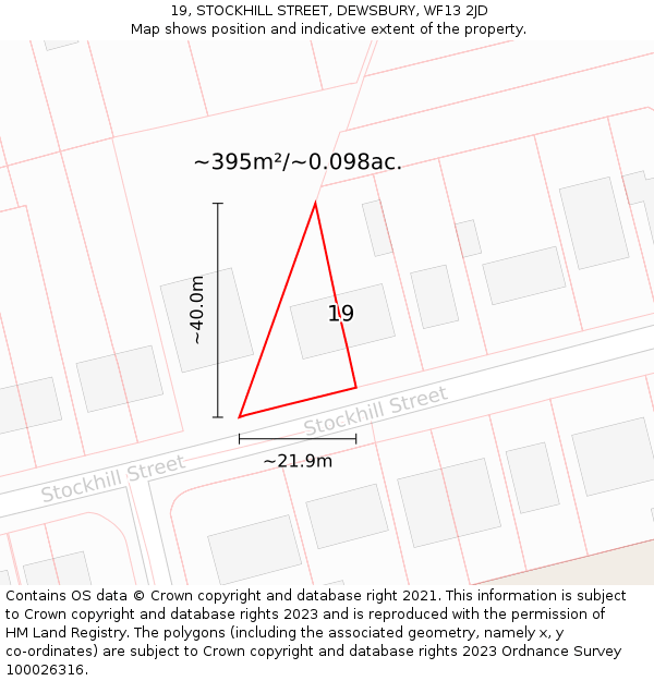 19, STOCKHILL STREET, DEWSBURY, WF13 2JD: Plot and title map